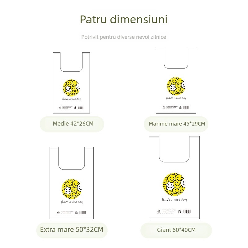 Sodolike Pungi cu față zâmbitoasă îngroșate pentru ambalare generală (restaurante, supermarketuri, piețe de fructe)