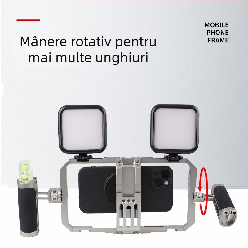 Stabilizator pentru telefon mobil cu mâner dublu, aliaj de aluminiu, model BF-01B, Domineering, sarcină maximă 2-5 kg