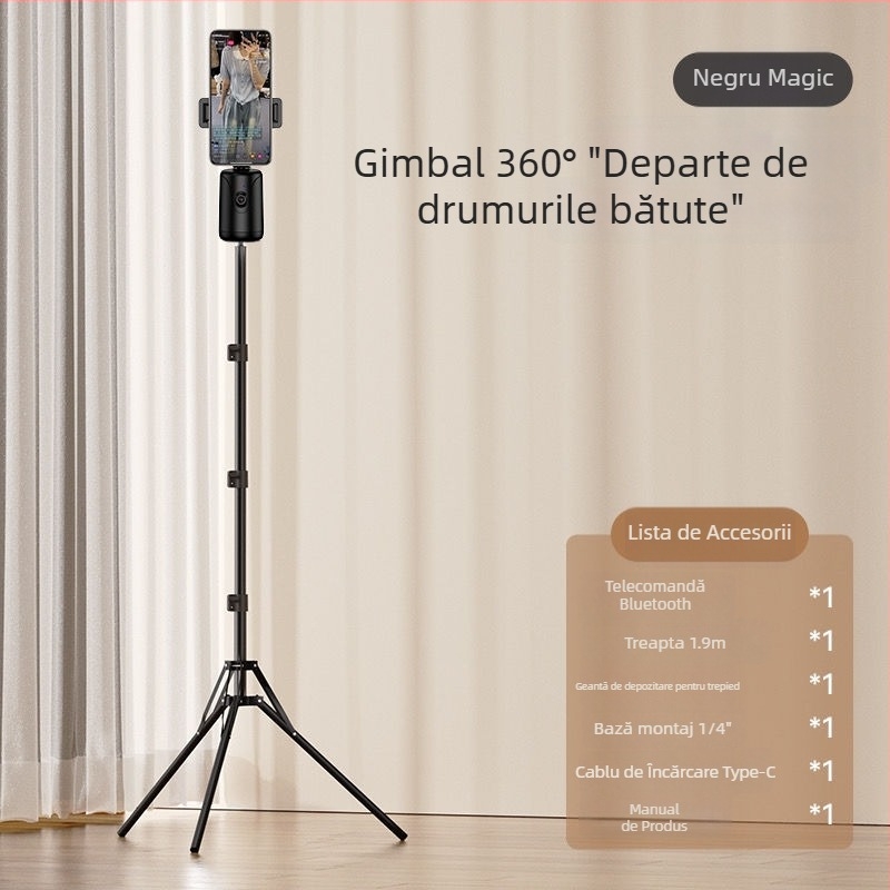 Suport desktop pentru gimbal cu urmărire panoramică AI, stabilizare anti-tremur și anti-derapare, Bluetooth, telecomandă inclusă