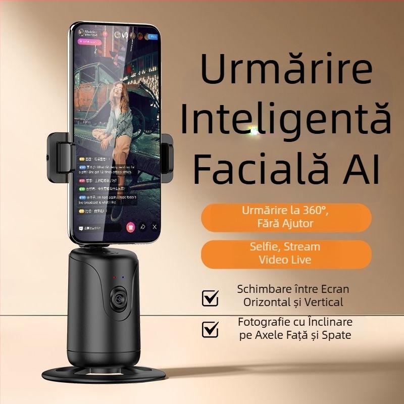 Suport desktop pentru gimbal cu urmărire panoramică AI, stabilizare anti-tremur și anti-derapare, Bluetooth, telecomandă inclusă