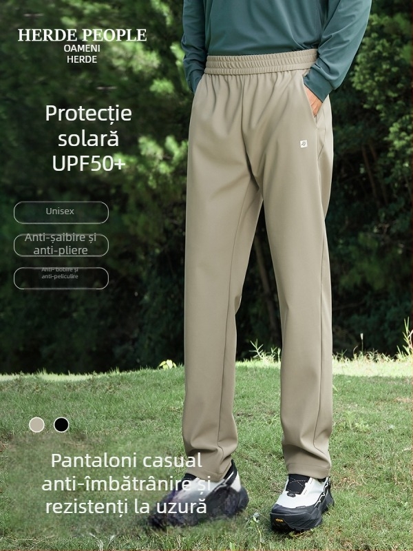 Pantaloni de alergare unisex – protecție solară, respirabili, anti-piling, rezistenți la uzură, croială dreaptă, bumbac-poliester-spandex