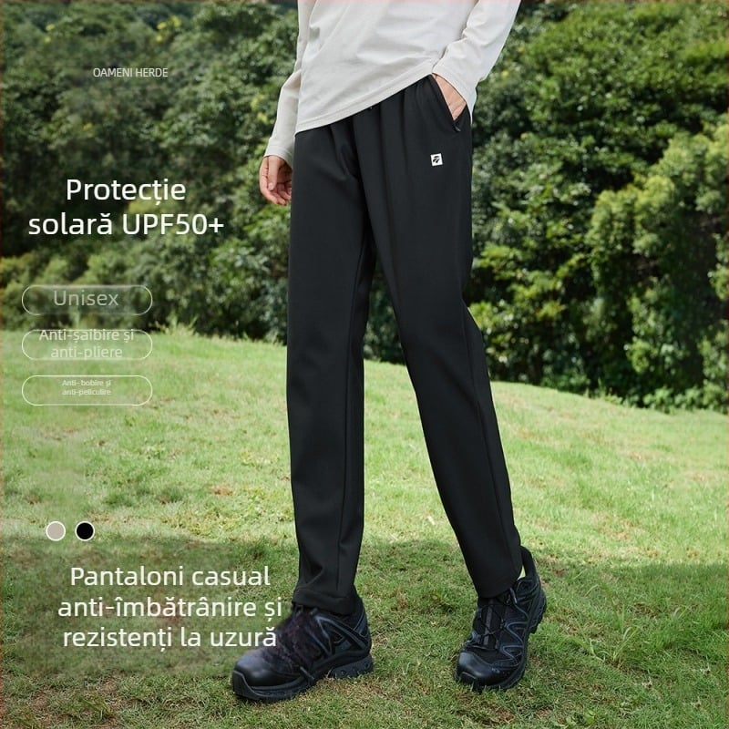 Pantaloni de alergare unisex – protecție solară, respirabili, anti-piling, rezistenți la uzură, croială dreaptă, bumbac-poliester-spandex