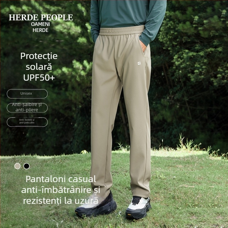 Pantaloni de alergare unisex – protecție solară, respirabili, anti-piling, rezistenți la uzură, croială dreaptă, bumbac-poliester-spandex