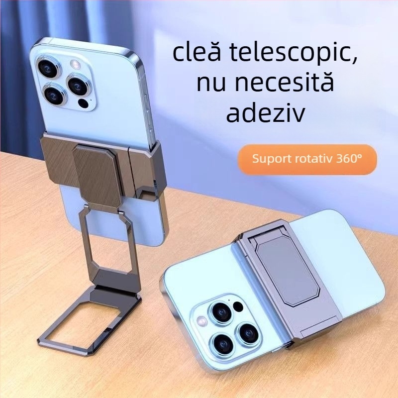 Suport metalic clip-on pentru telefon, cu prindere în spate pentru inel, suport telescopic pentru birou
