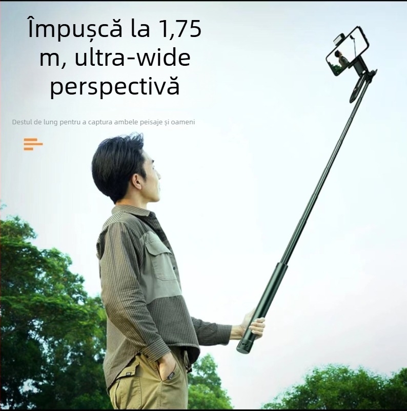 Selfie stick tripod pentru telefon mobil, rotație de 360° (orizontală și verticală), Material: ABS plastic + aliaj de aluminiu, Greutate: 800 g, 1 an serviciu post-vânzare