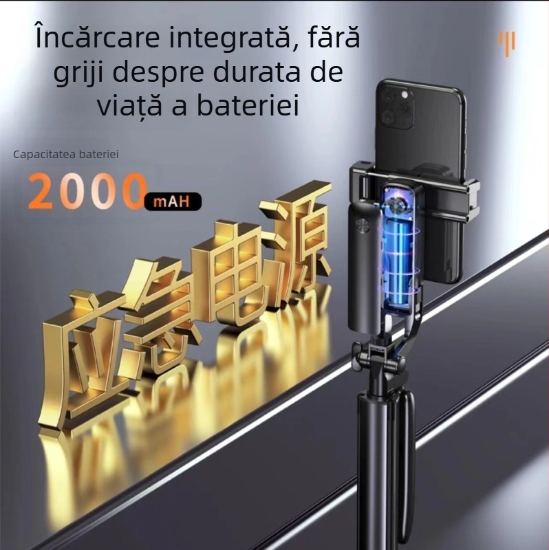 Selfie stick tripod pentru telefon mobil, rotație de 360° (orizontală și verticală), Material: ABS plastic + aliaj de aluminiu, Greutate: 800 g, 1 an serviciu post-vânzare
