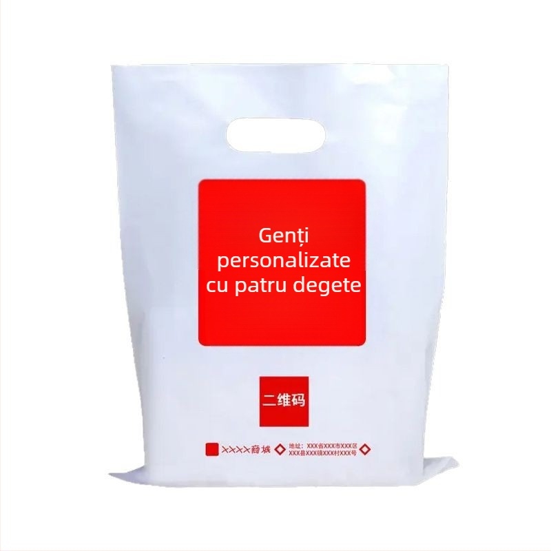 Geantă cu patru degete, deschidere plată, din plastic, personalizată cu logo, pentru ambalare cadouri, pentru cumpărături în magazinul de haine