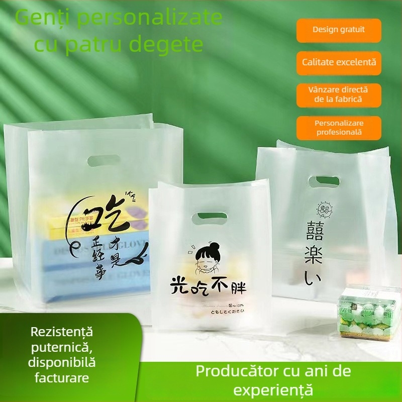 Geantă cu patru degete, deschidere plată, din plastic, personalizată cu logo, pentru ambalare cadouri, pentru cumpărături în magazinul de haine