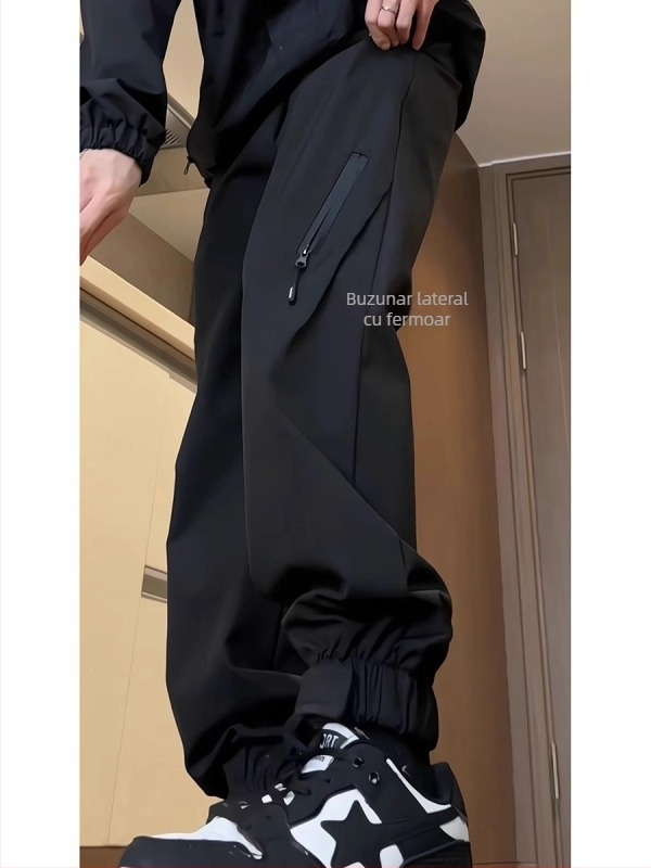 Pantaloni de lucru pentru bărbați, căptuți cu fleece, impermeabili și antivânt, talie elastică, închidere cu șnur