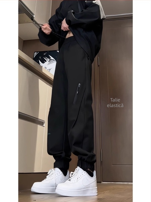 Pantaloni de lucru pentru bărbați, căptuți cu fleece, impermeabili și antivânt, talie elastică, închidere cu șnur