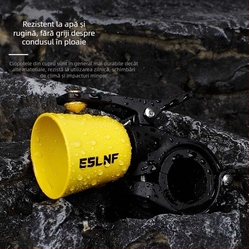 Clopot de bicicletă din cupru ESLNF - Model ESLNF-1B, pentru biciclete de drum și MTB, mini avertisment sunet, design retro