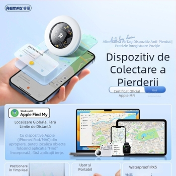 REMAX tracker anti-pierdere compatibil cu iOS, impermeabil, logo personalizabil, baterie 230mAh, greutate 7 g