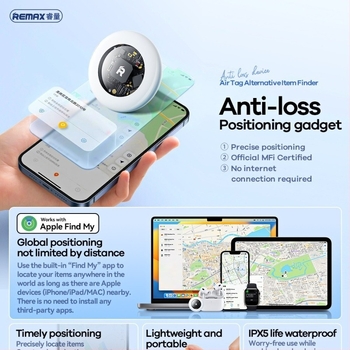 REMAX tracker anti-pierdere compatibil cu iOS, impermeabil, logo personalizabil, baterie 230mAh, greutate 7 g