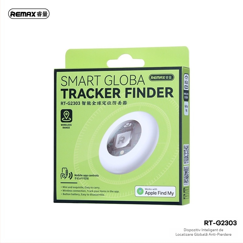 REMAX tracker anti-pierdere compatibil cu iOS, impermeabil, logo personalizabil, baterie 230mAh, greutate 7 g