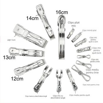 Clip de uscare a hainelor, oțel inoxidabil, model A2715, fără pliere, 100 bucăți