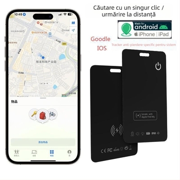 Tracker ultra-subțire de card cu încărcare wireless anti-pierdere, model K-35, baterie 240 mAh, carcasă ABS, navigație pe hartă