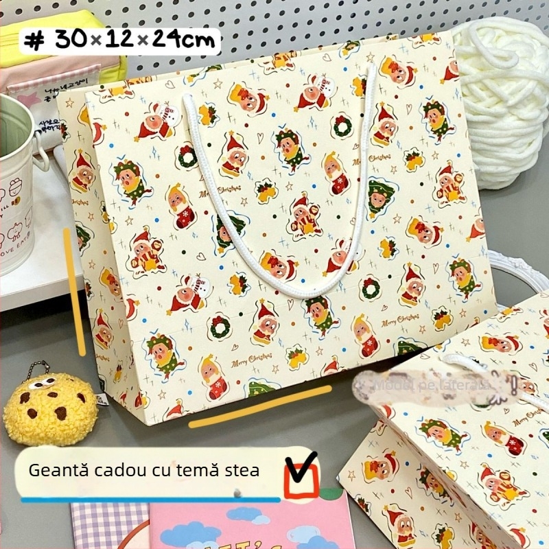 Pungă de cadouri cu design desen animat; carton alb; imprimare; potrivită pentru cadouri generale