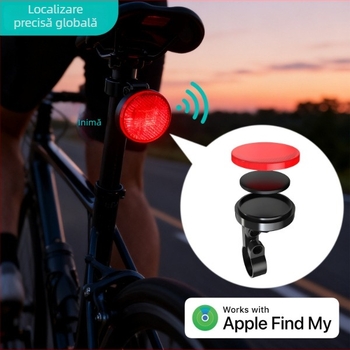 Locator Bluetooth pentru biciclete antifurt cu lumină de semnalizare spate și reflector lateral pe țeava șei, compatibil iOS