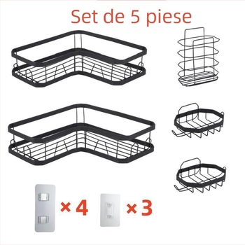 Raft de depozitare triunghiular fără găuri, montat cu ventuză, din oțel carbon, 1 etaj, pentru machiaj, baie și bucătărie, economisește spațiul