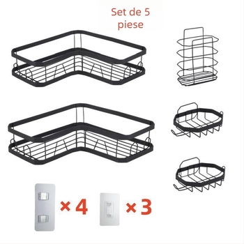 Raft de depozitare triunghiular fără găuri, montat cu ventuză, din oțel carbon, 1 etaj, pentru machiaj, baie și bucătărie, economisește spațiul