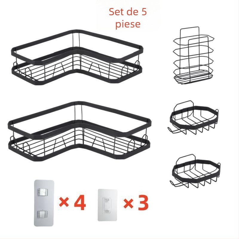 Raft de depozitare triunghiular fără găuri, montat cu ventuză, din oțel carbon, 1 etaj, pentru machiaj, baie și bucătărie, economisește spațiul
