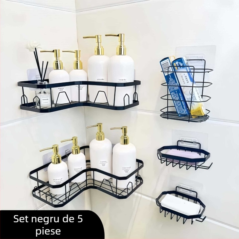 Raft de depozitare triunghiular fără găuri, montat cu ventuză, din oțel carbon, 1 etaj, pentru machiaj, baie și bucătărie, economisește spațiul