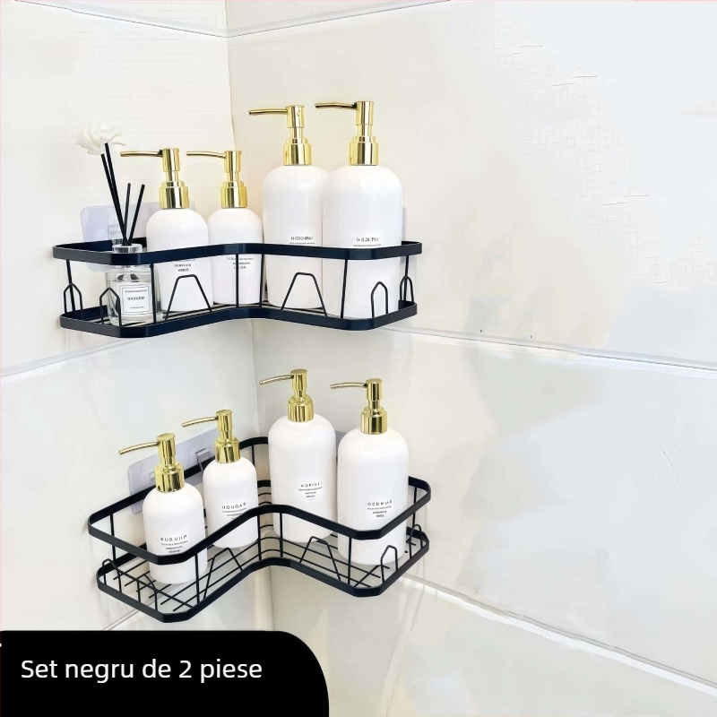 Raft de depozitare triunghiular fără găuri, montat cu ventuză, din oțel carbon, 1 etaj, pentru machiaj, baie și bucătărie, economisește spațiul