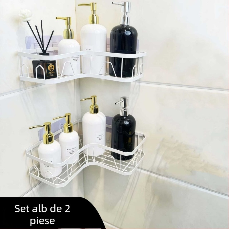 Raft de depozitare triunghiular fără găuri, montat cu ventuză, din oțel carbon, 1 etaj, pentru machiaj, baie și bucătărie, economisește spațiul