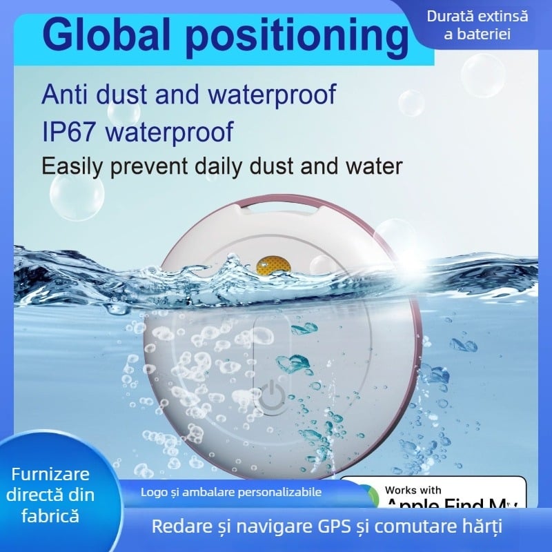 Motag locator anti-pierdere cu GPS, baterie 230 mAh, carcasă din ABS + aliaj de aluminiu, atașament pentru chei