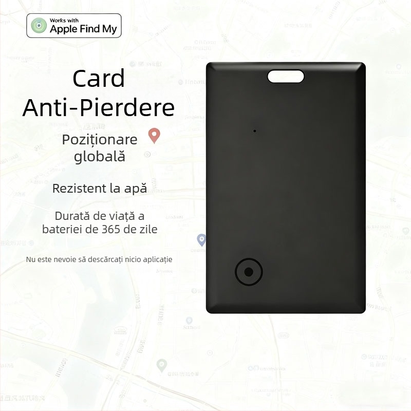 FindMy Card pentru iOS - tracker Bluetooth pentru bagaje, portofel și breloc; rază 20 m, baterie 220 mAh, dimensiuni 44.4×39.3×8.45 mm, greutate 10 g