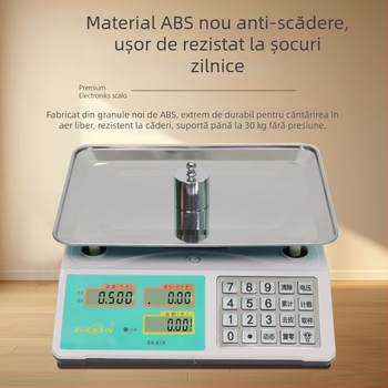 Shenxin 30 kg Cântar electronic pentru tarabele pieței – Înaltă precizie, interval 10 g–30 kg, Model 619 cu buton din oțel inoxidabil, Alimentare: priză sau baterie, Potrivit pentru stabilirea prețurilor la legume