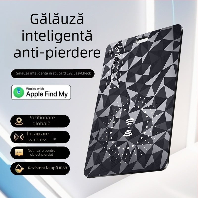 Locator anti-pierdere de tip card pentru Apple iOS — Bluetooth, Poziționare globală precisă, IP68 impermeabil