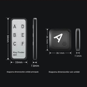 Găsitor de obiecte interior One to Six, Bluetooth 5.3, rază 40 m, baterie 190 mAh, dimensiuni 84×33×7.5 mm