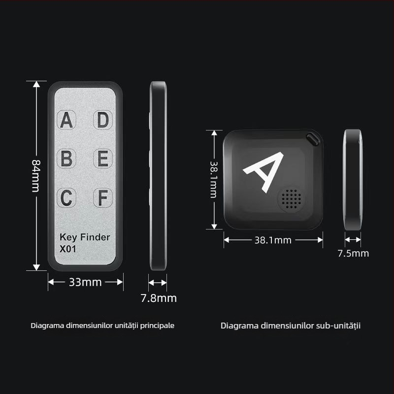 Găsitor de obiecte interior One to Six, Bluetooth 5.3, rază 40 m, baterie 190 mAh, dimensiuni 84×33×7.5 mm