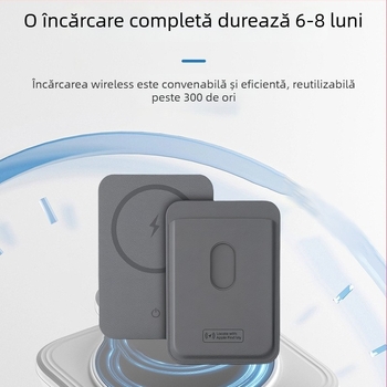 Suport magnetic pentru telefon cu compartiment pentru carduri, încărcare wireless, model K03, din piele + oțel inoxidabil, GPS pentru Find My de la Apple