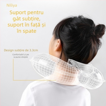 Perna gonflabilă pentru gât a copiilor, în formă U, pentru călătorii, portabilă, cu husă pluș (portabilă, husă pluș, suport pentru gât)