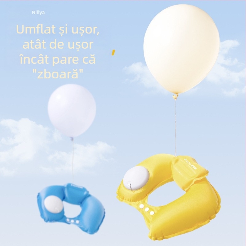 Perna gonflabilă pentru gât a copiilor, în formă U, pentru călătorii, portabilă, cu husă pluș (portabilă, husă pluș, suport pentru gât)