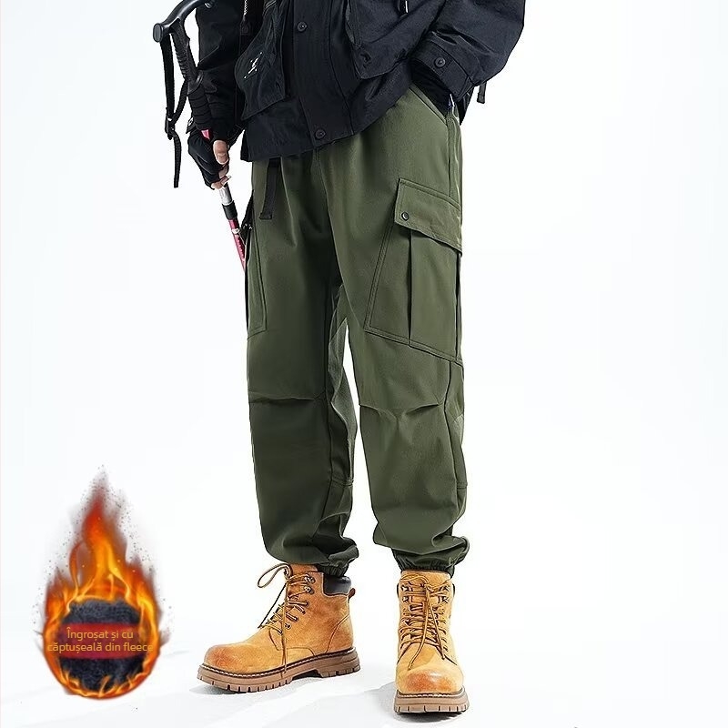 Pantaloni bărbați parașutiști de lucru, impermeabili, croială dreaptă, talie medie, închidere cu șiret
