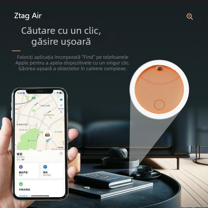 Ztag Air Ztag_11B Mini Tracker Inteligent Anti-Pierdere pentru Portofel și Chei, cu Certificare MFI, Compatibil Find My pe iOS, Rază 50 m, Carcasă PC