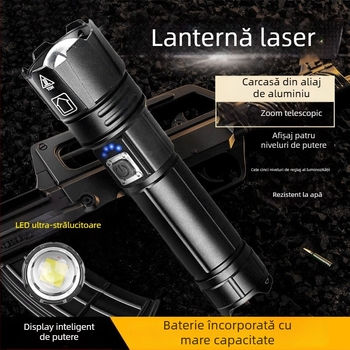 Adventurer lanternă LED din aliaj de aluminiu cu zoom optic, reîncărcabilă, 20W, rază de cel puțin 500 m