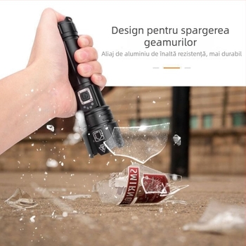 Adventurer lanternă LED din aliaj de aluminiu cu zoom optic, reîncărcabilă, 20W, rază de cel puțin 500 m