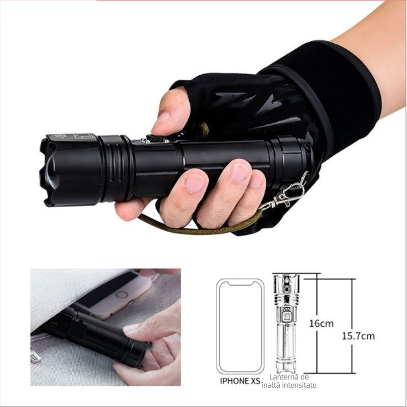 Adventurer lanternă LED din aliaj de aluminiu cu zoom optic, reîncărcabilă, 20W, rază de cel puțin 500 m