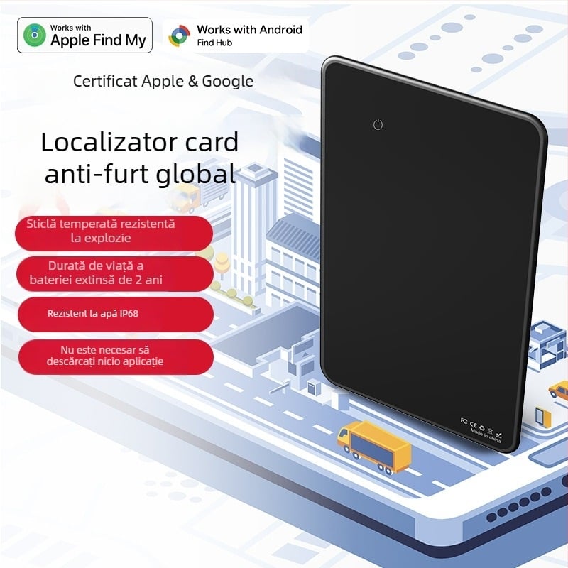 TRANGJAN P041 Locațor AirTag tip card, impermeabil, pentru iOS, cu logo personalizat, baterie 540, rază 0.5