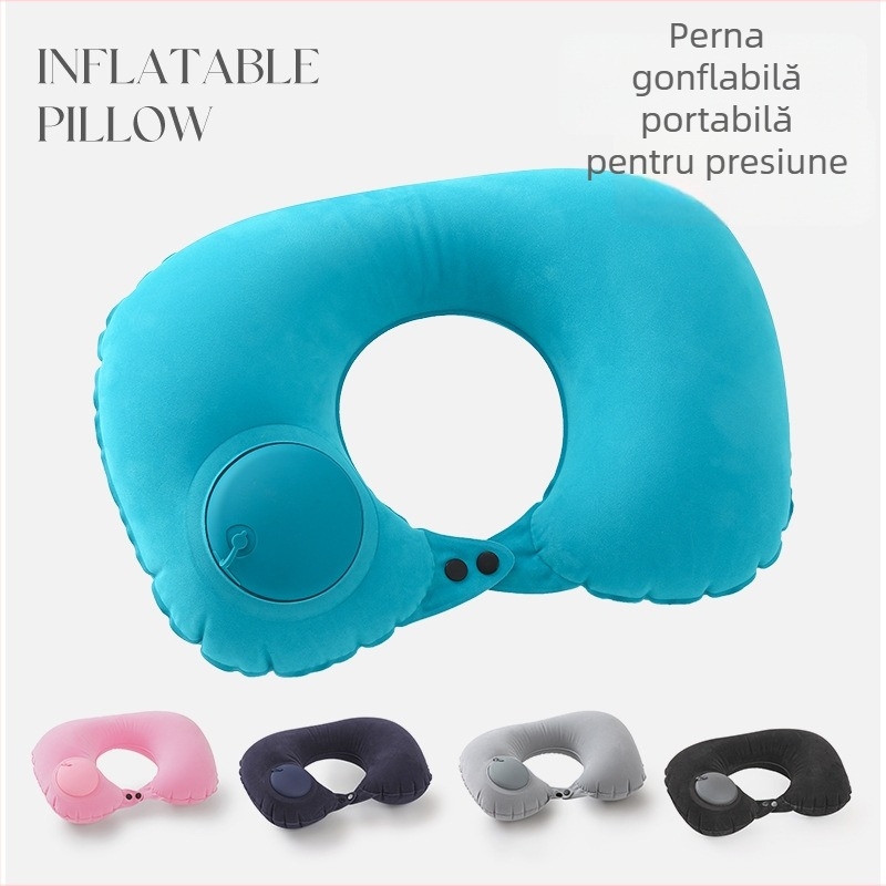Pernă de călătorie tip U, gonflabilă, pliabilă și ușor de transport, umplută cu aer, potrivită pentru adulți, sub 0,5 kg