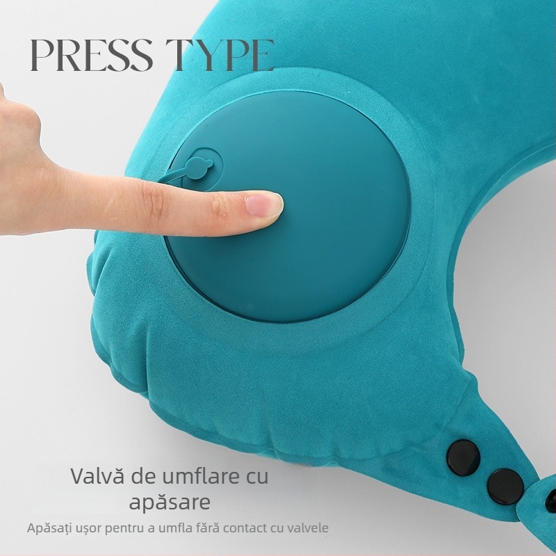 Pernă de călătorie tip U, gonflabilă, pliabilă și ușor de transport, umplută cu aer, potrivită pentru adulți, sub 0,5 kg