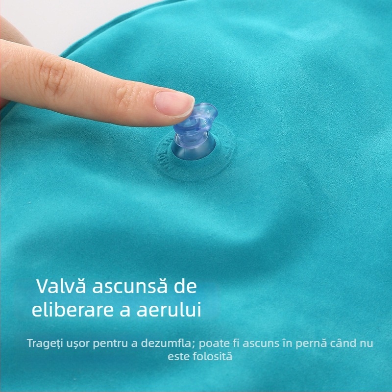 Pernă de călătorie tip U, gonflabilă, pliabilă și ușor de transport, umplută cu aer, potrivită pentru adulți, sub 0,5 kg