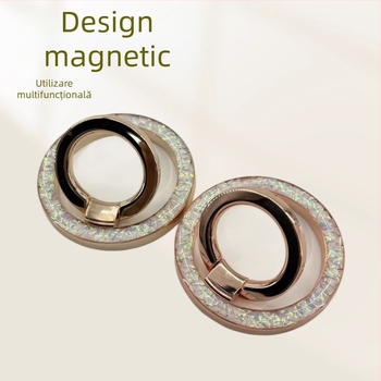 Suport magnetic pentru telefon cu inel pe spate rotativ, fără adeziv, suport de birou din aliaj metalic