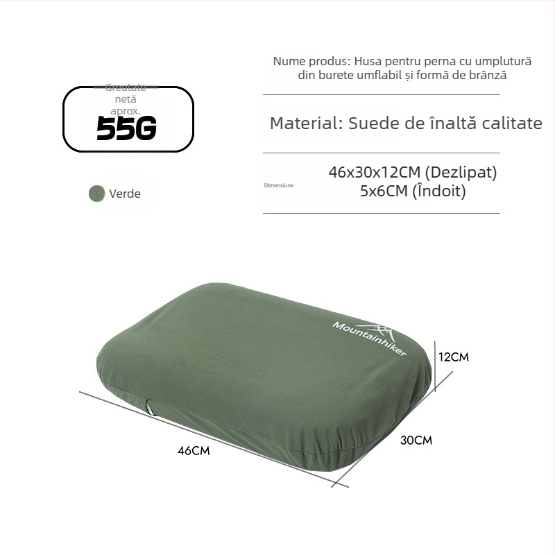 Mountain Guest pernă gonflabilă pentru camping în aer liber, în formă de brânză, cu husă, portabilă pentru călătorii