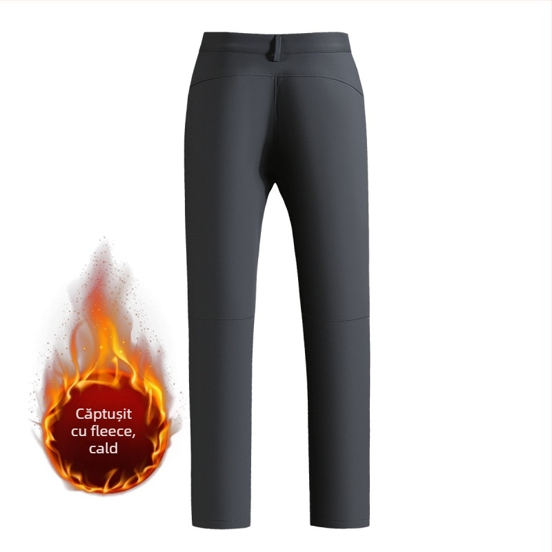 Pantaloni outdoor pentru drumeții, căptuți cu fleece, croială slim fit, închidere cu fermoar, 90% nylon, 10% spandex, iarnă