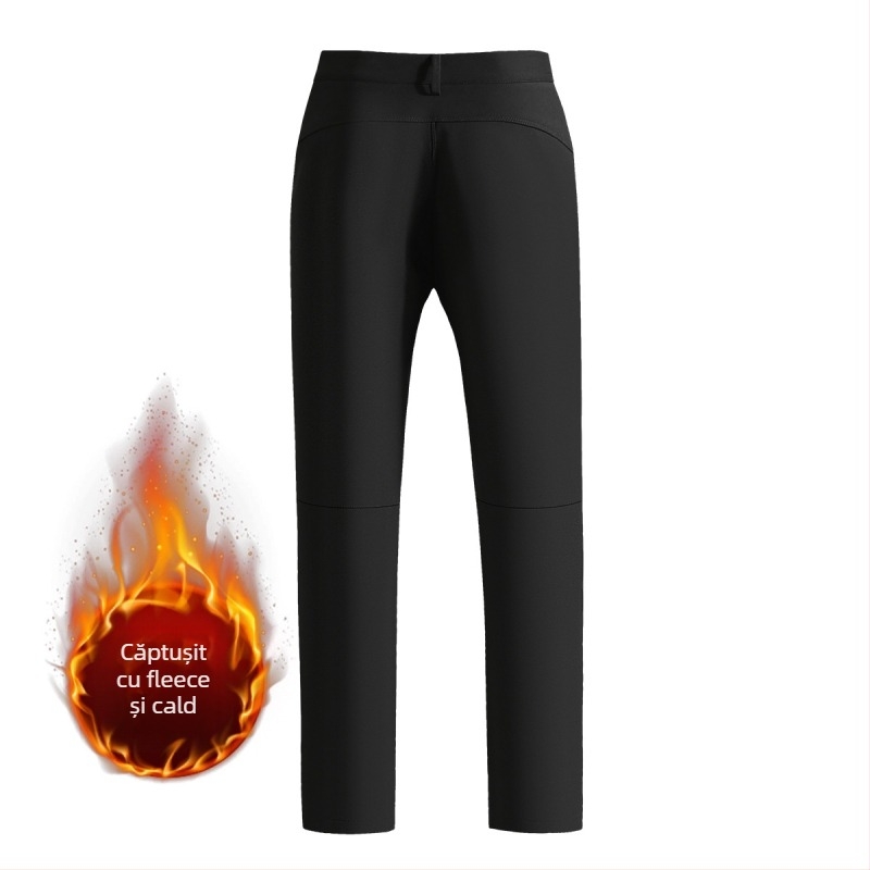 Pantaloni outdoor pentru drumeții, căptuți cu fleece, croială slim fit, închidere cu fermoar, 90% nylon, 10% spandex, iarnă